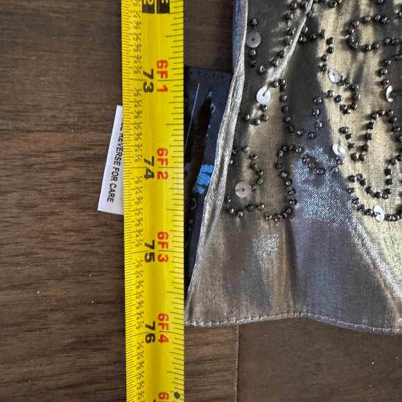 Sue Wong Scarf Dress Metallic Shiny Green Gray Shawl Hand Beaded Large #1 - Picture 12 of 16